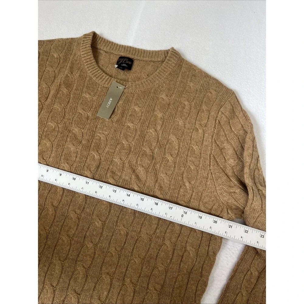 J Crew Cashmere Cable Knit Crewneck Sweater Mens Large Tan AZ972 NEW